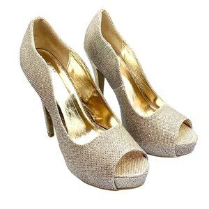 Gold Glitter Peep Toe Stiletto High Heels Size 8.5 Shi By Journeys Womens Shoes
